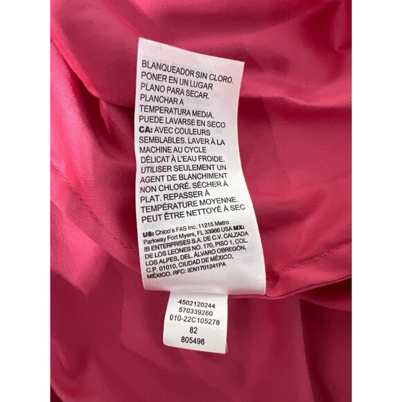 Chicos Popover Blouse Size 12 V Neck Ruffle Sleeve Pink Feminine Career Business - Picture 6 of 8